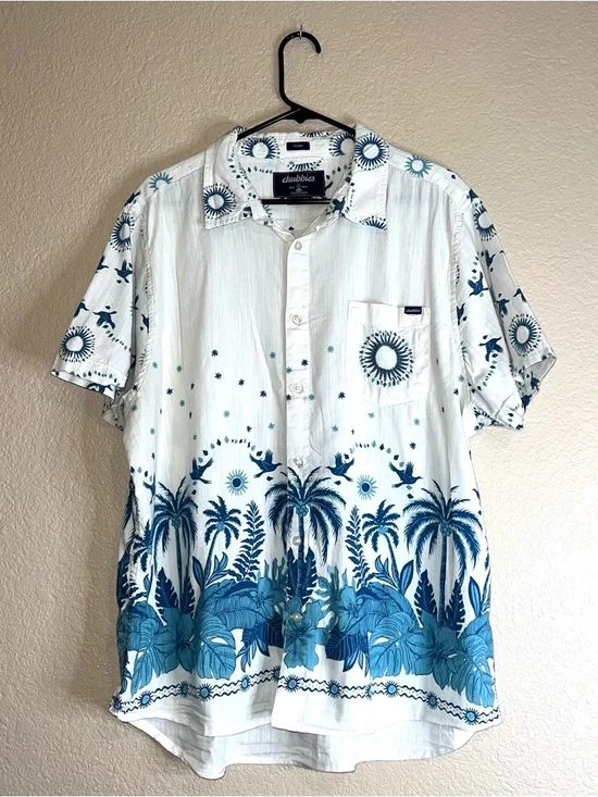 Chubbies Men’s Off White Tropical Friday Short-Sleeve Button-Down Shirt Sz XL - Picture 2 of 14